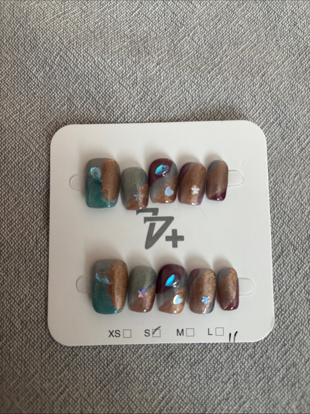 New Multi-Tone Iridescent Press-On Nail Set - Brown, Teal, Olive, Plum